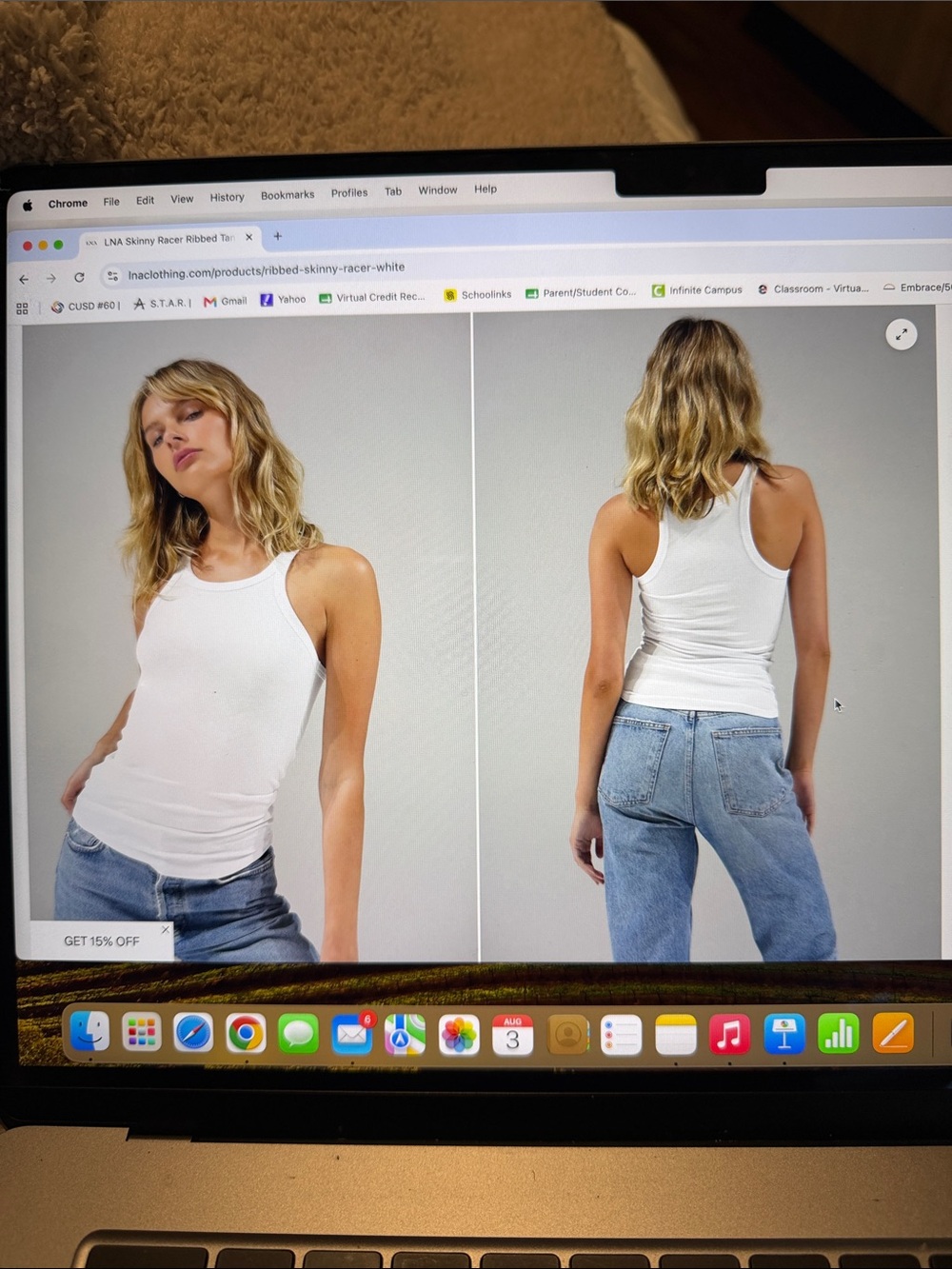 LNA White Ribbed Racerback Tank